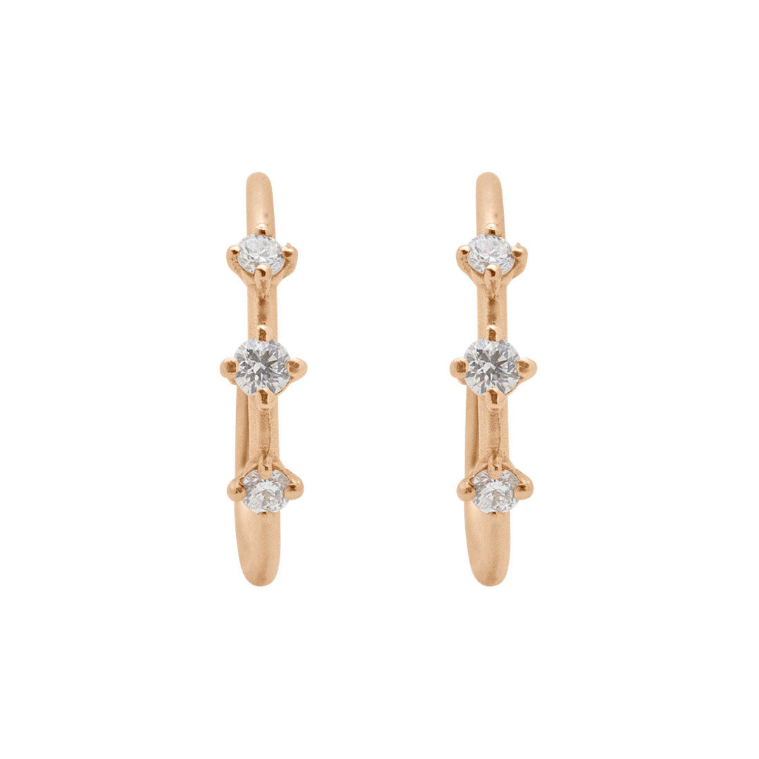 Diamond Gold 3 Stone Hoops, Orion's Belt Constellation Lab Diamond By Valley Rose Ethical Jewelry