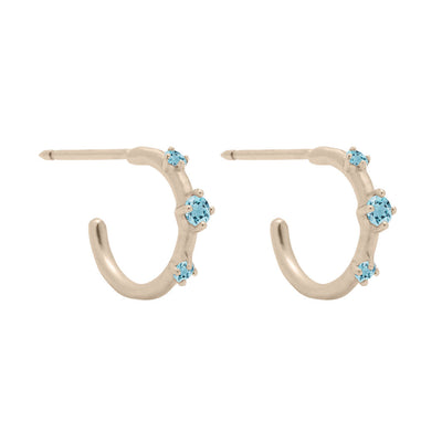 Aquamarine Gold 3 Stone Mini Huggie Hoops, Orion's Belt Constellation By Valley Rose Ethical Jewelry