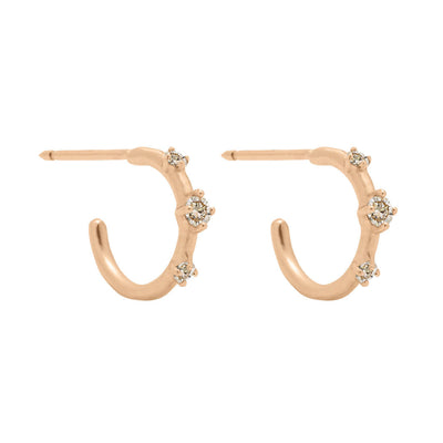 Champagne Diamond Gold 3 Stone Mini Huggie Hoops, Orion's Belt Constellation By Valley Rose Ethical Jewelry