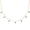 Teal Sapphire 7 Charm Fringe Gold Necklace By Valley Rose Ethical Jewelry