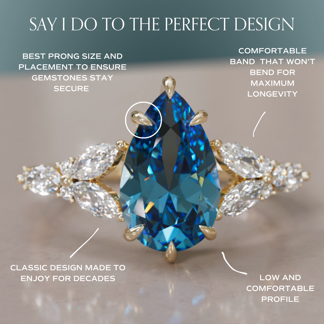Peony Pear Blue Sapphire Engagement Flower Ring Nature Inspired By Valley Rose