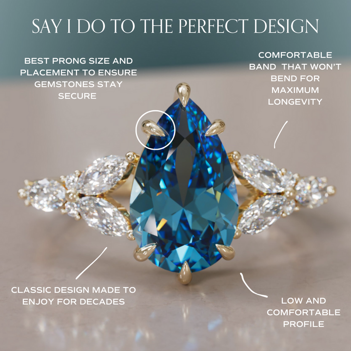 Peony Pear Blue Sapphire Engagement Flower Ring Nature Inspired By Valley Rose