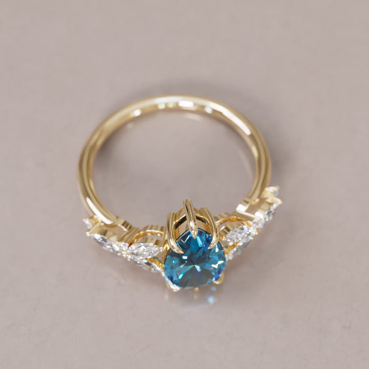 Peony Pear Blue Sapphire Engagement Flower Ring Nature Inspired By Valley Rose