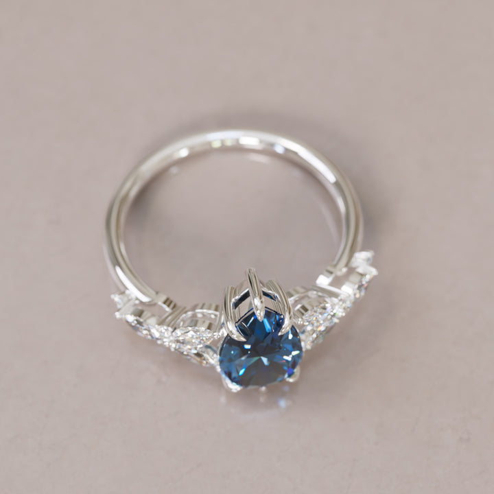 Peony Pear Blue Sapphire Engagement Flower Ring Nature Inspired By Valley Rose