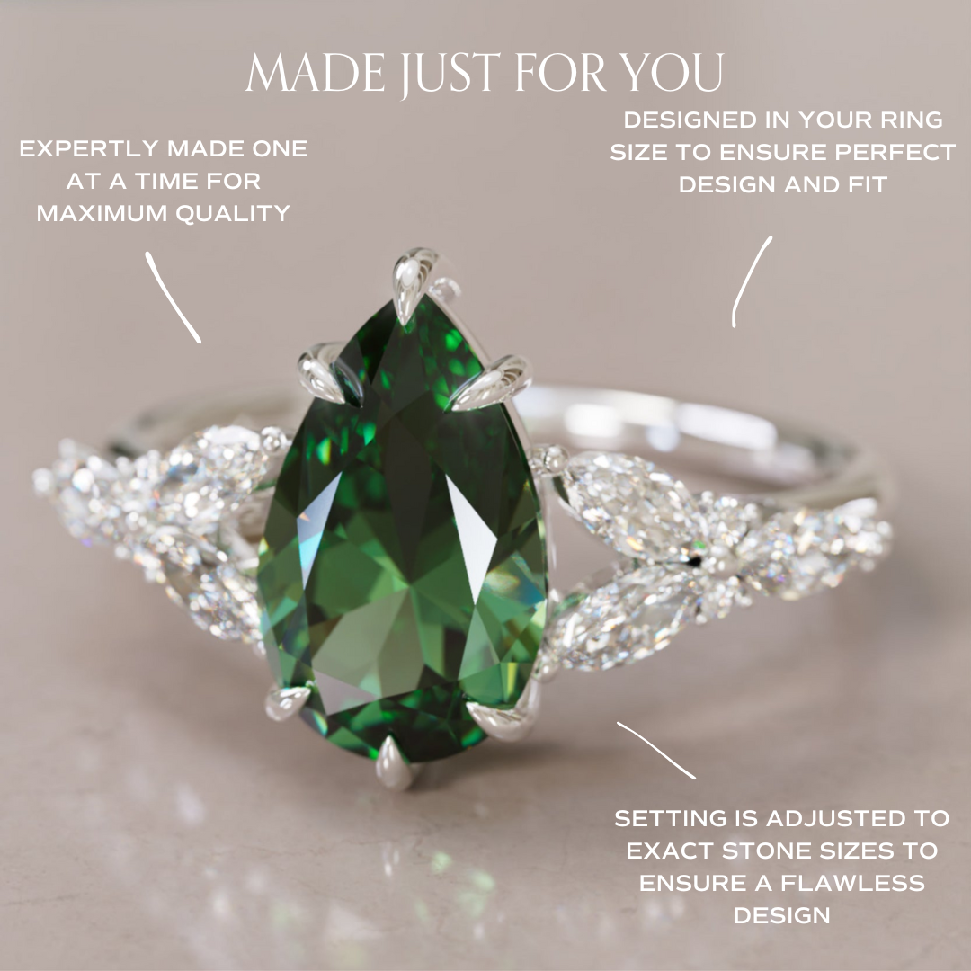 Peony Pear Green Sapphire Engagement Flower Ring Nature Inspired By Valley Rose