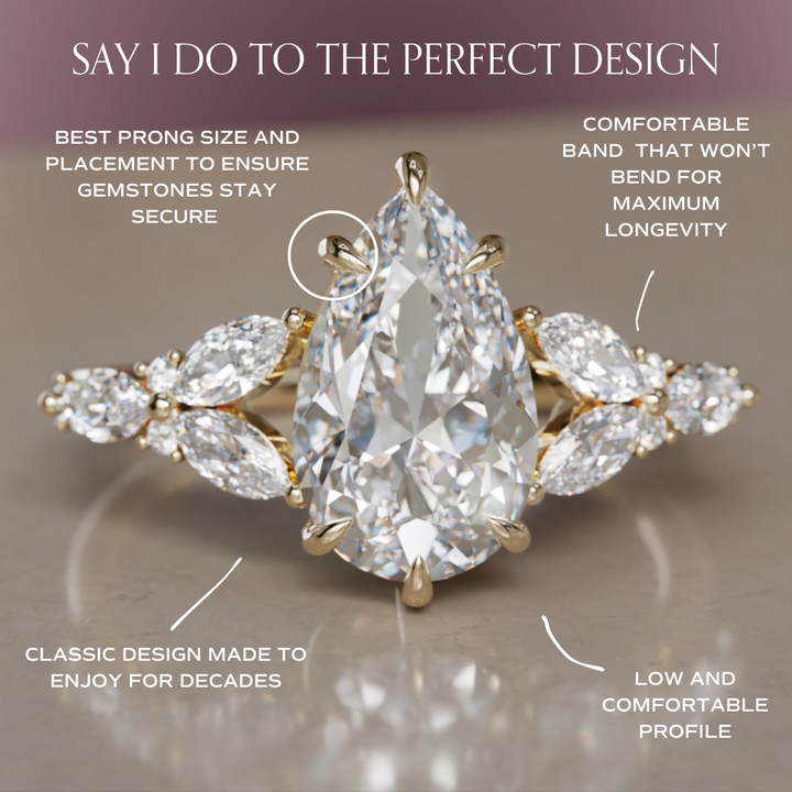 Peony Pear Lab Diamond Engagement Flower Ring Nature Inspired By Valley Rose