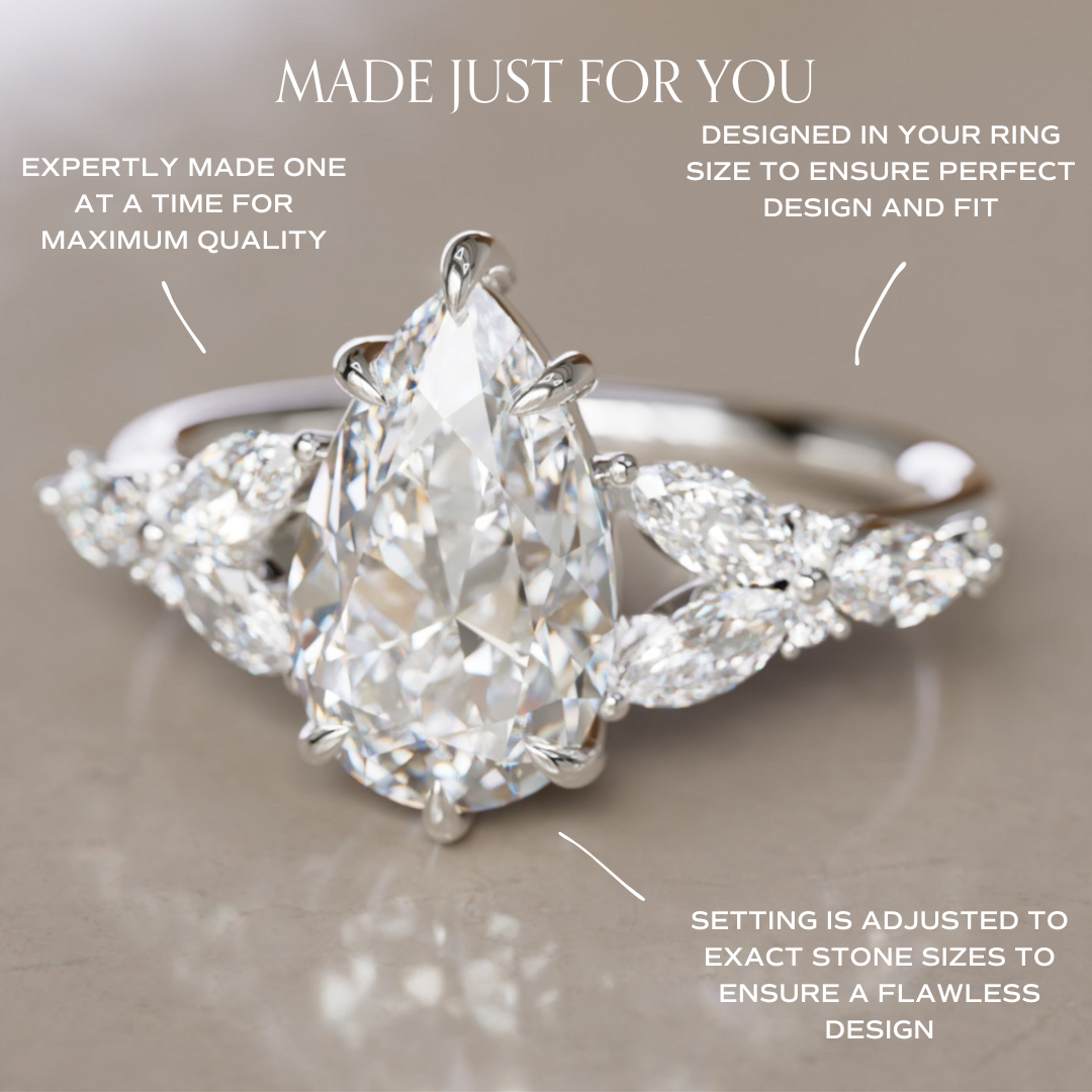Peony Pear Lab Diamond Engagement Flower Ring Nature Inspired By Valley Rose