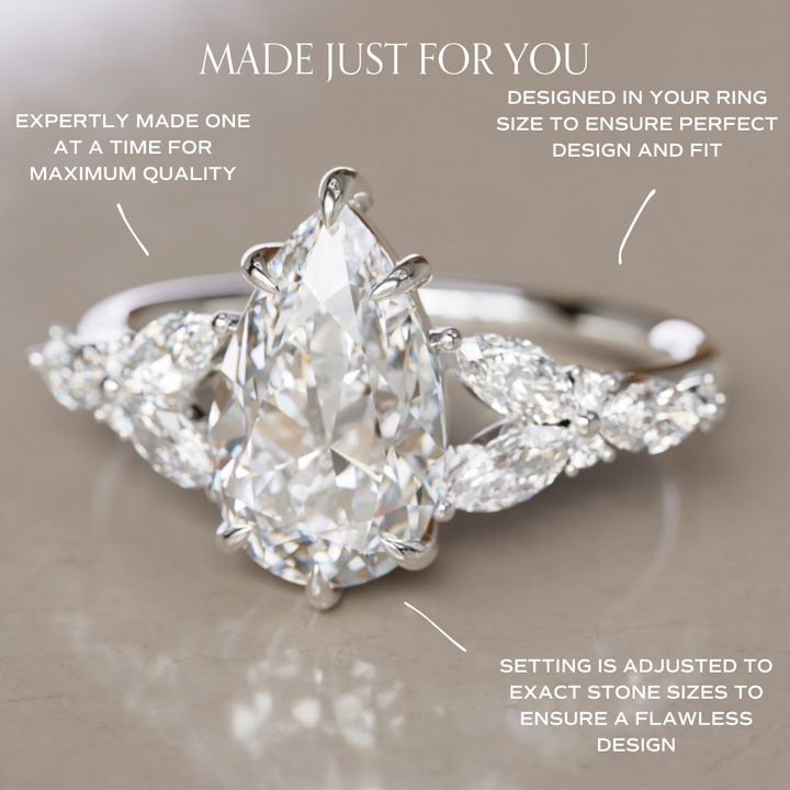 Peony Pear Lab Diamond Engagement Flower Ring Nature Inspired By Valley Rose
