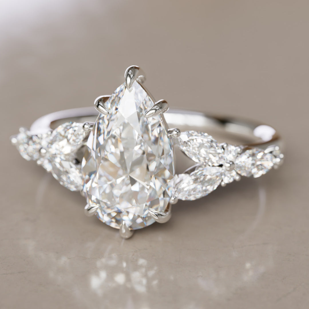 Peony Pear Lab Diamond Engagement Flower Ring Nature Inspired By Valley Rose