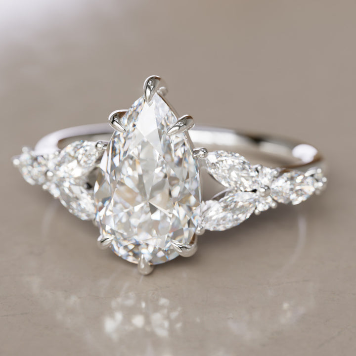 Peony Pear Lab Diamond Engagement Flower Ring Nature Inspired By Valley Rose