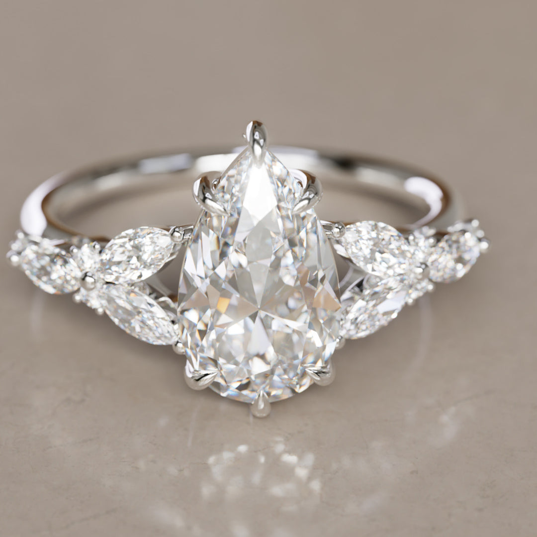 Peony Pear Lab Diamond Engagement Flower Ring Nature Inspired By Valley Rose