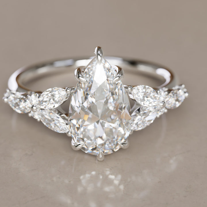 Peony Pear Lab Diamond Engagement Flower Ring Nature Inspired By Valley Rose