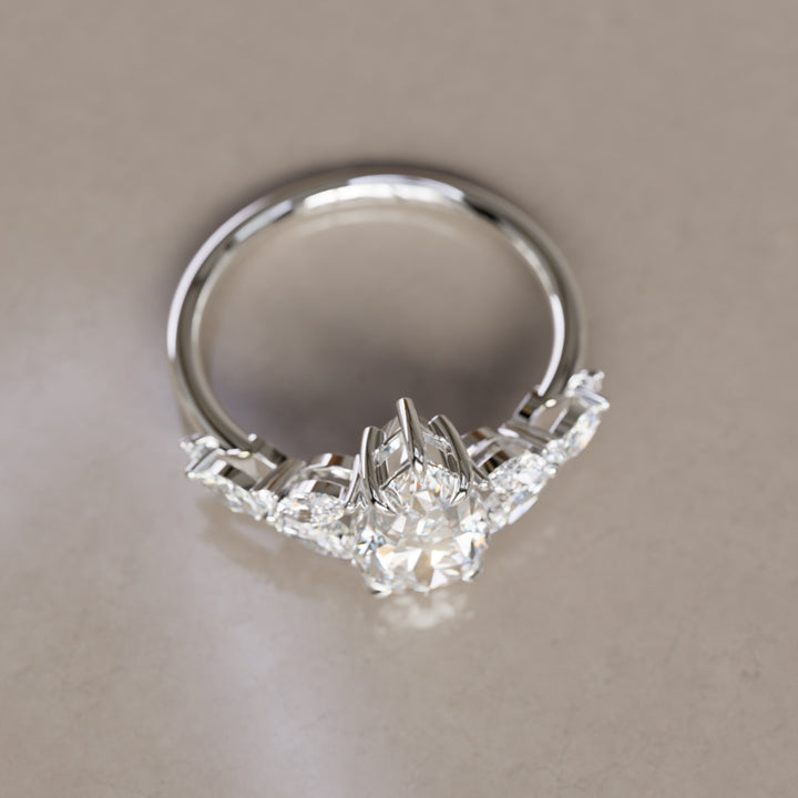 Peony Pear Lab Diamond Engagement Flower Ring Nature Inspired By Valley Rose