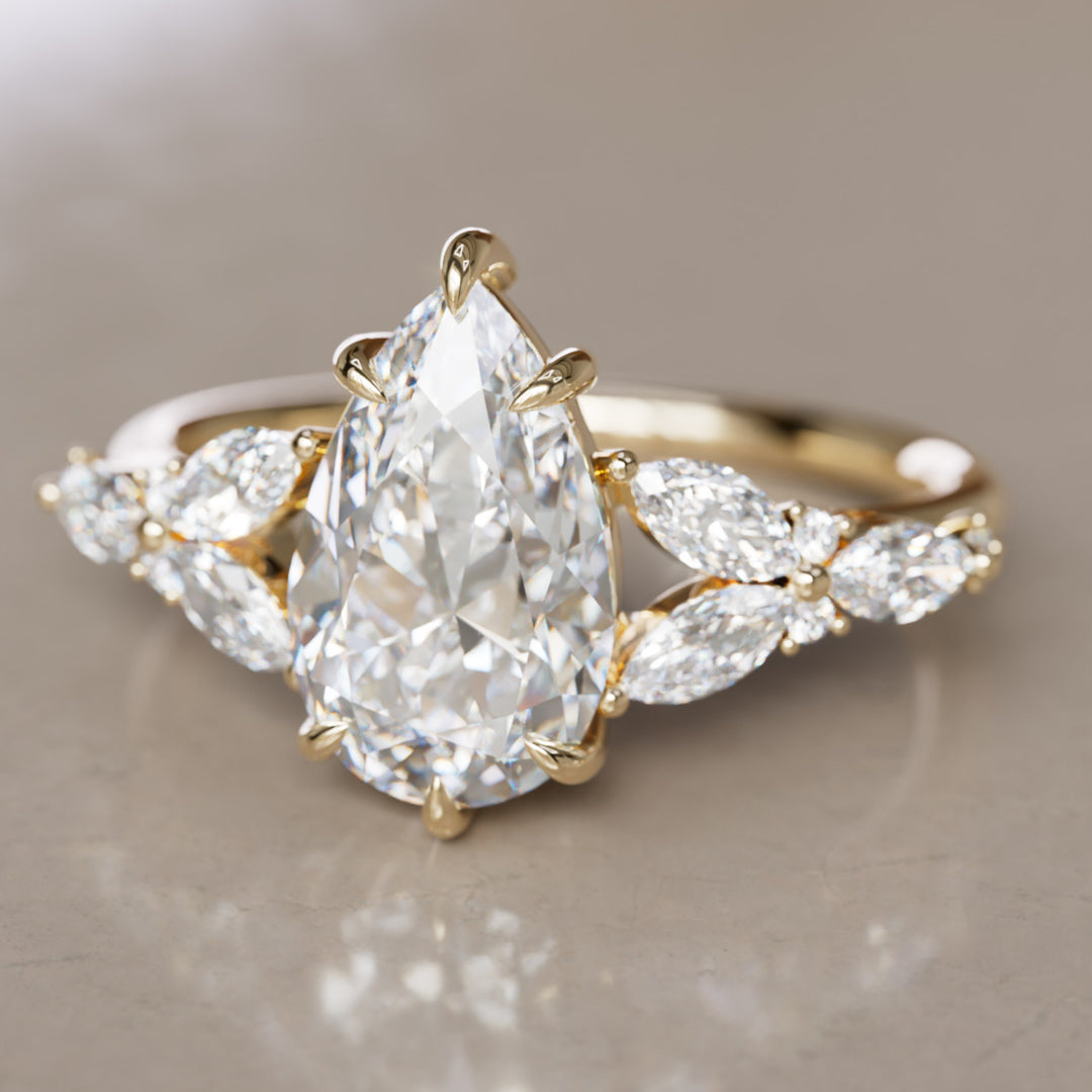 Peony Pear Lab Diamond Engagement Flower Ring Nature Inspired By Valley Rose