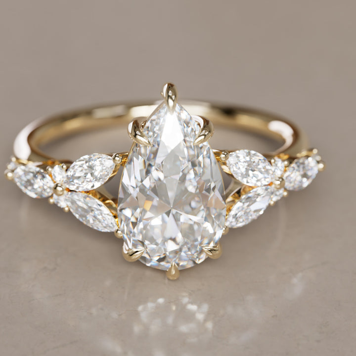 Peony Pear Lab Diamond Engagement Flower Ring Nature Inspired By Valley Rose