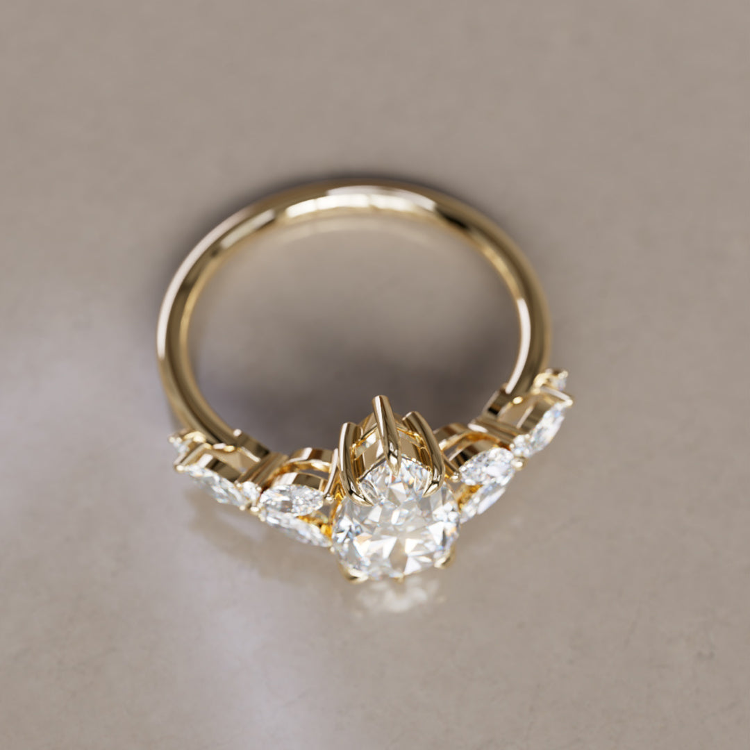 Peony Pear Lab Diamond Engagement Flower Ring Nature Inspired By Valley Rose