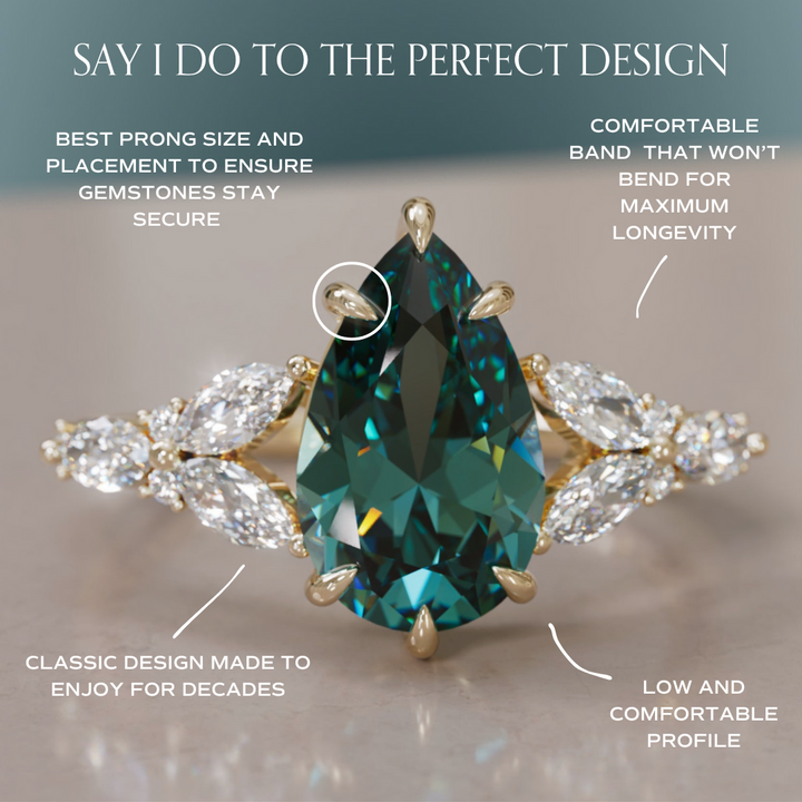 Peony Pear Teal Sapphire Engagement Flower Ring Nature Inspired By Valley Rose