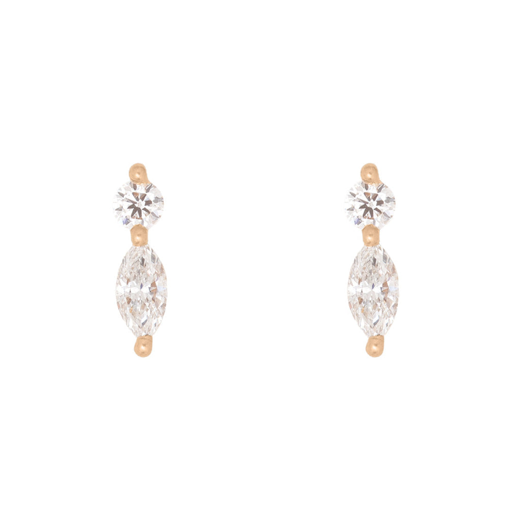 Marquise Diamond Gold Earring Studs By Valley Rose Ethical Jewelry