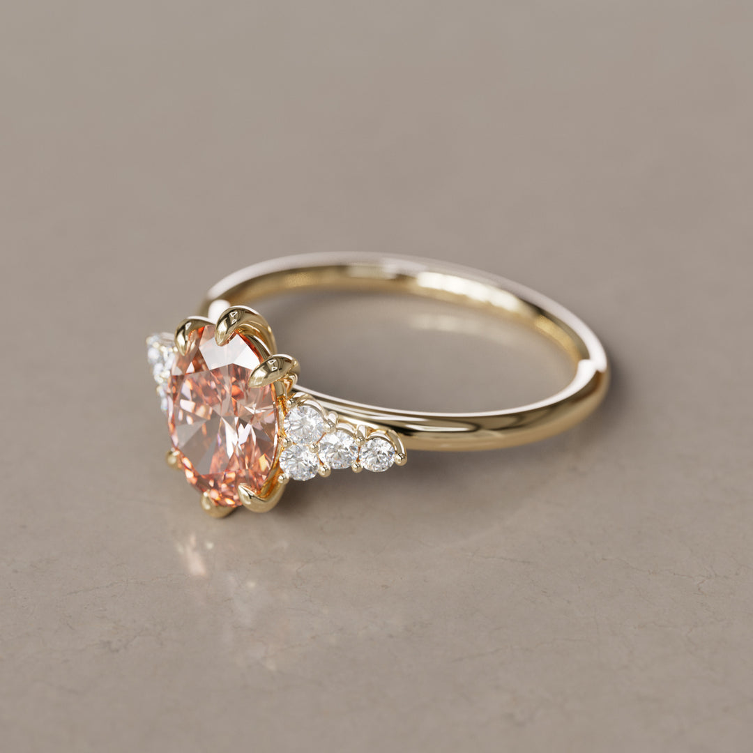 Plumeria Oval Peach Lab Diamond Unique Modern Engagement Ring By Valley Rose