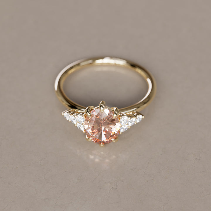 Plumeria Oval Peach Lab Diamond Unique Modern Engagement Ring By Valley Rose