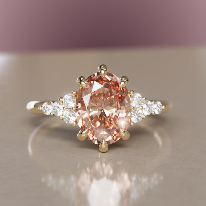 Plumeria Oval Peach Lab Diamond Unique Modern Engagement Ring By Valley Rose