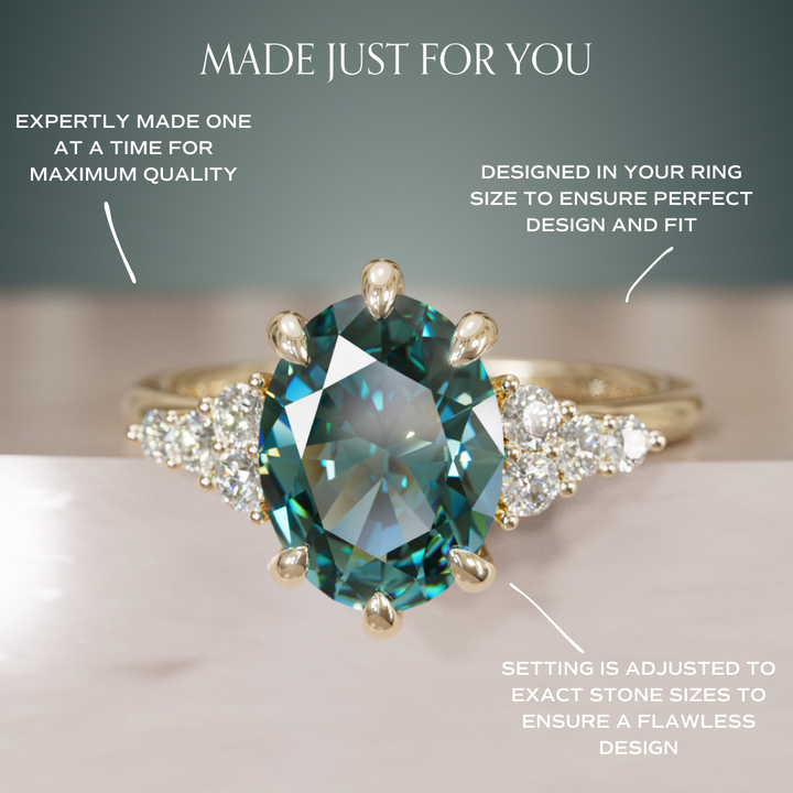 Plumeria Oval Teal Sapphire Modern Unique Engagement Ring By Valley Rose