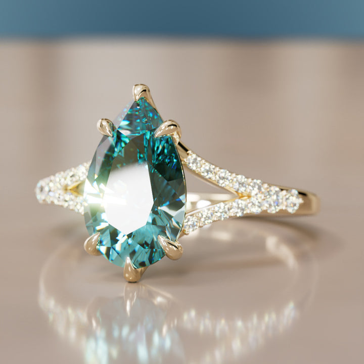 Presley Pear Teal Sapphire Modern Unique Split Shank Engagement Ring By Valley Rose
