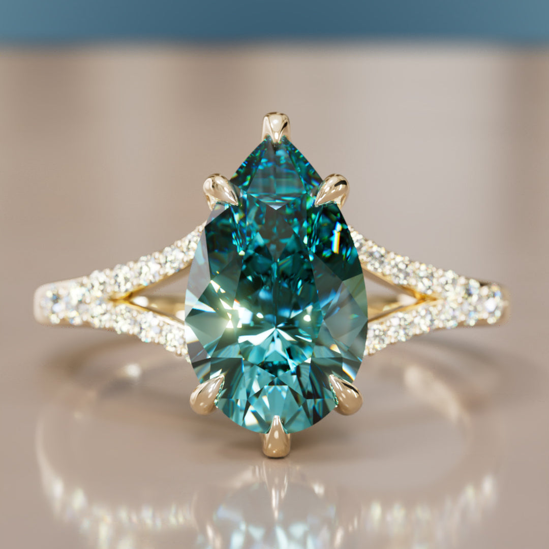 Presley Pear Teal Sapphire Modern Unique Split Shank Engagement Ring By Valley Rose
