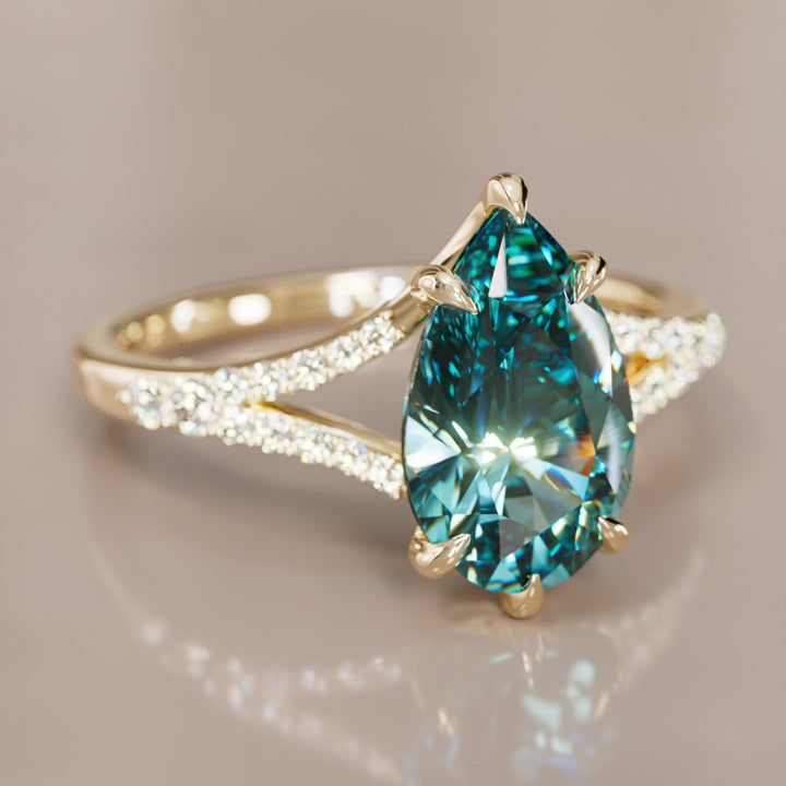 Presley Pear Teal Sapphire Modern Unique Split Shank Engagement Ring By Valley Rose