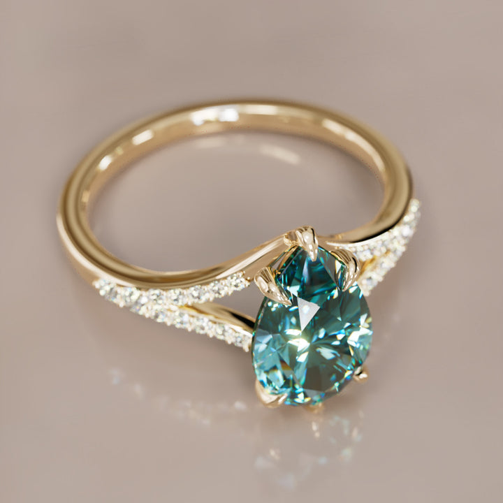 Presley Pear Teal Sapphire Modern Unique Split Shank Engagement Ring By Valley Rose
