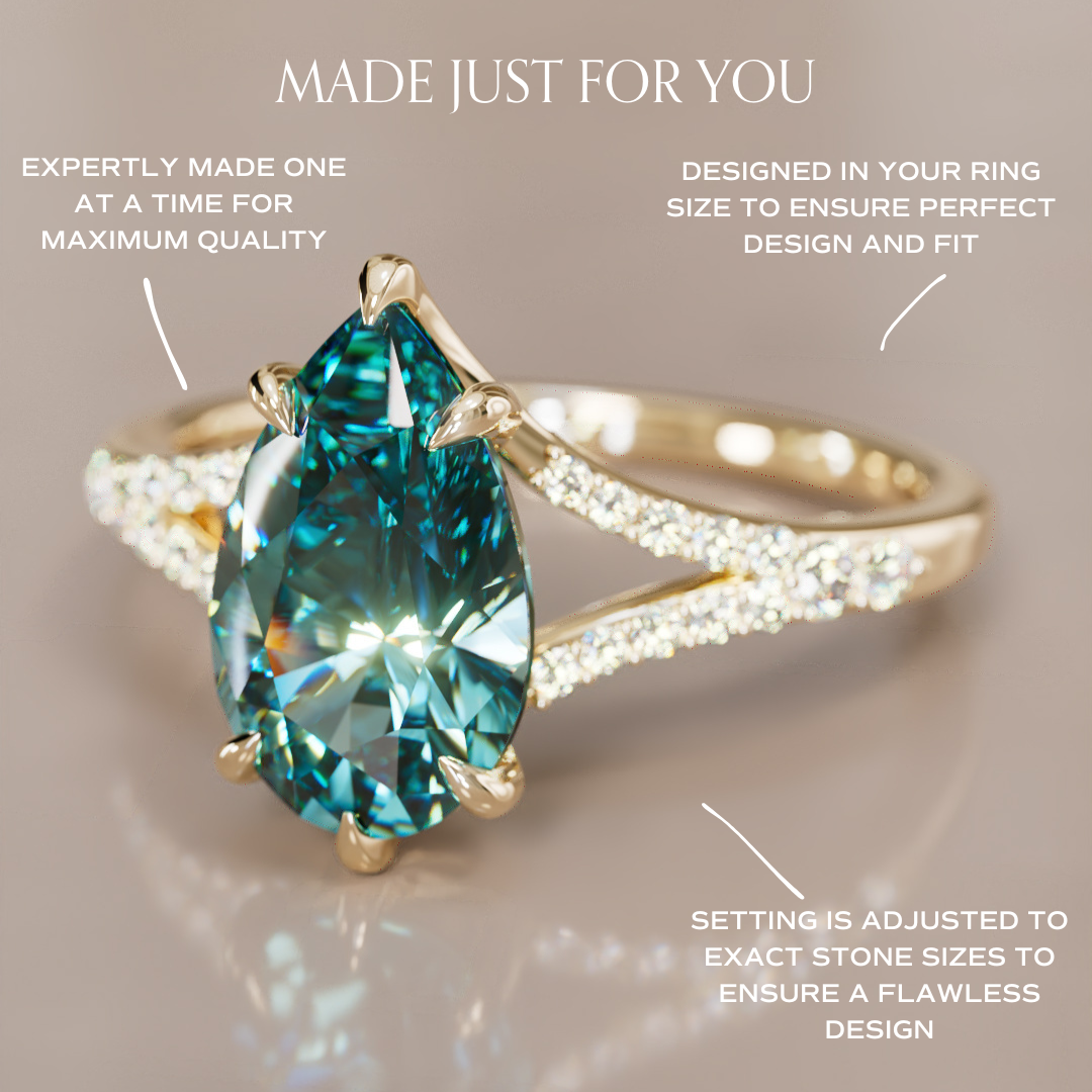 Presley Pear Teal Sapphire Modern Unique Split Shank Engagement Ring By Valley Rose