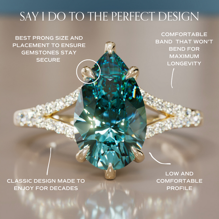 Presley Pear Teal Sapphire Modern Unique Split Shank Engagement Ring By Valley Rose
