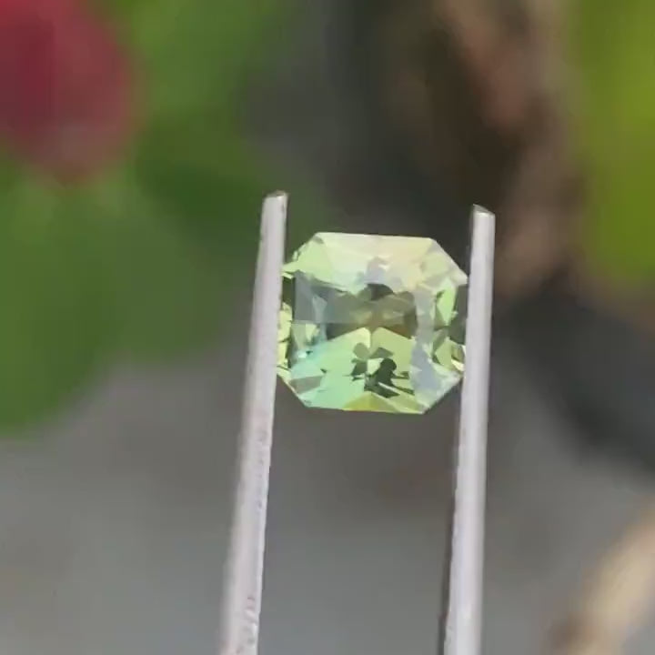 1.60 Ct Asscher Cut Bi-Color Green Yellow Sapphire, 7.0mm x 6.3mm x 3.9mm