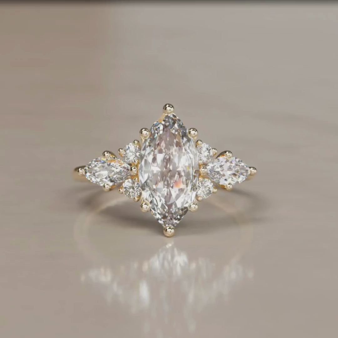 Anillo de compromiso fantasía único con diamante de laboratorio Elain Marquise