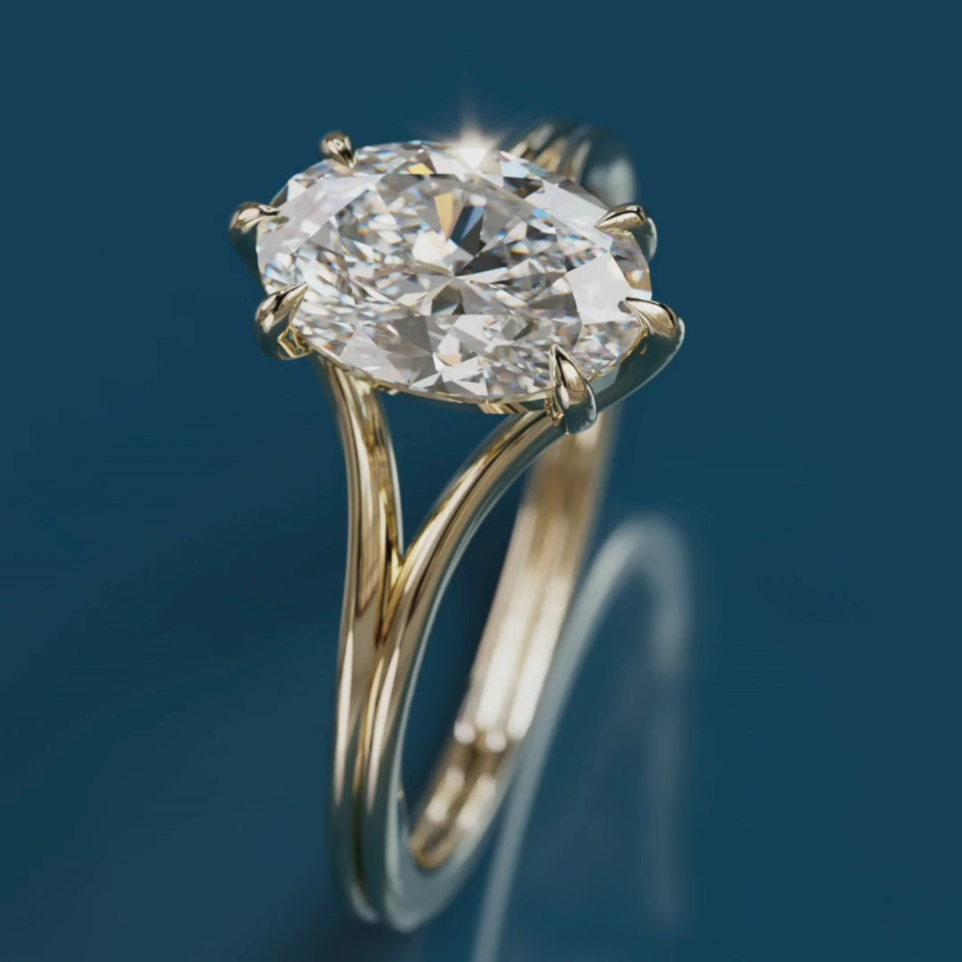 Esra oval diamant moderne unik delt skaft forlovelsesring (kun innfatning)