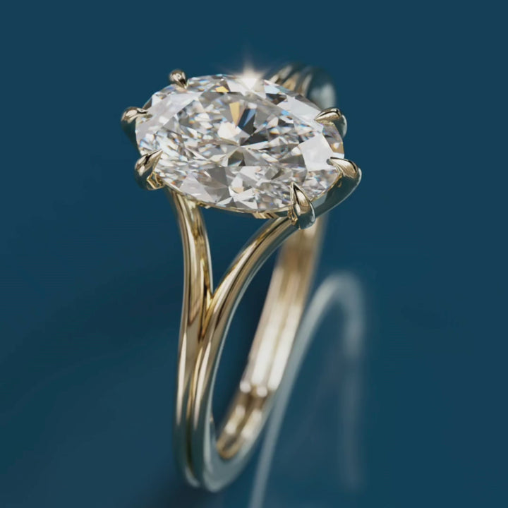 Esra oval diamant moderne unik delt skaft forlovelsesring (kun innfatning)