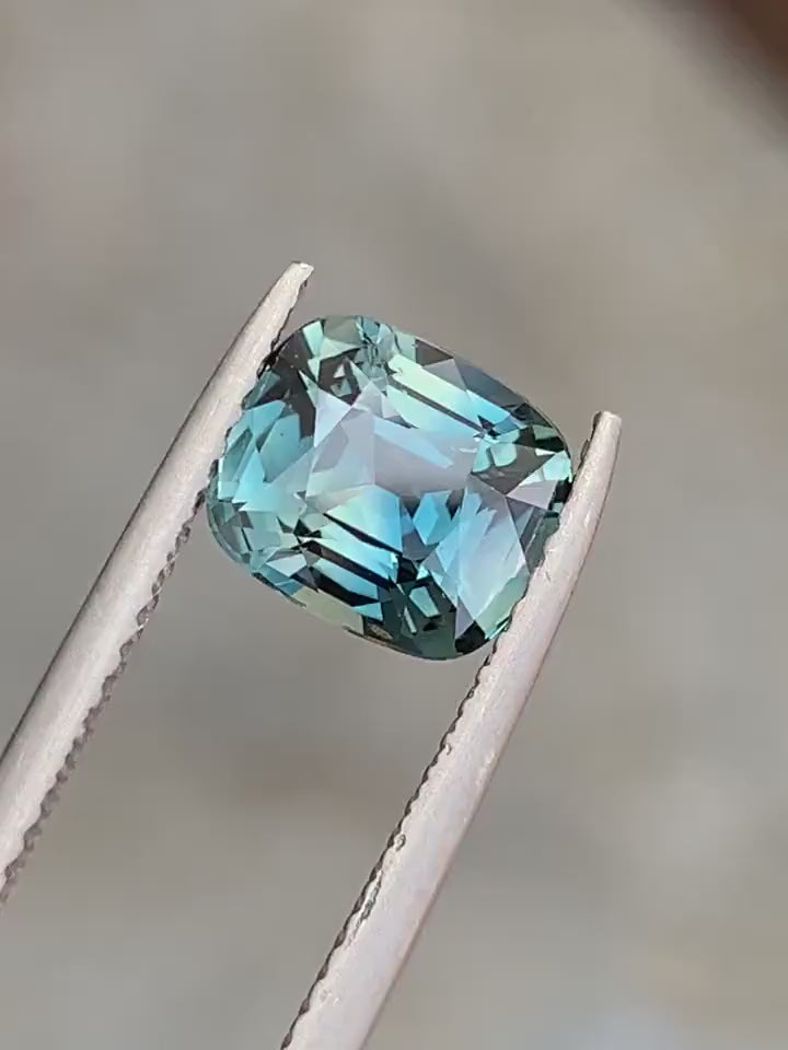 2.18 Ct Cushion Cut Bi-Color Teal Green Sapphire, 8.0mm x 6.9mm x 4.6mm