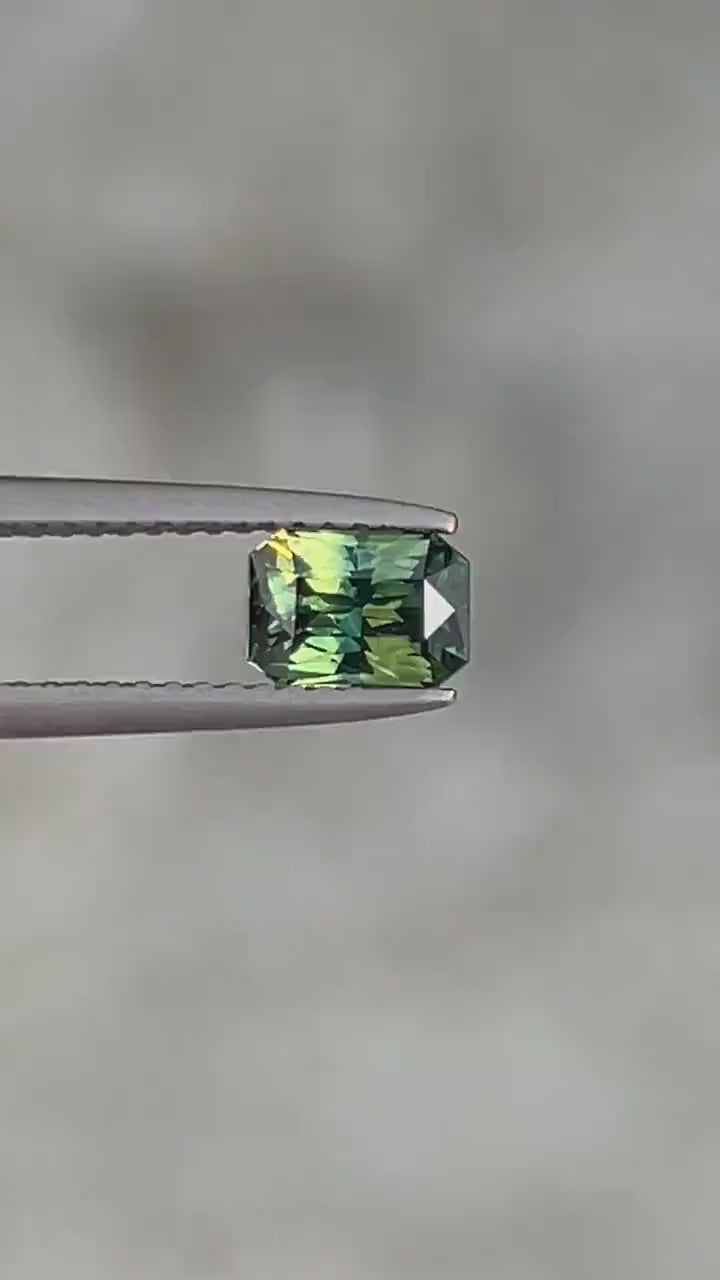 0.99 Ct Radiant Cut Bi-color Green Yellow Sapphire, 6.3mm x 4.5mm x 3.6mm