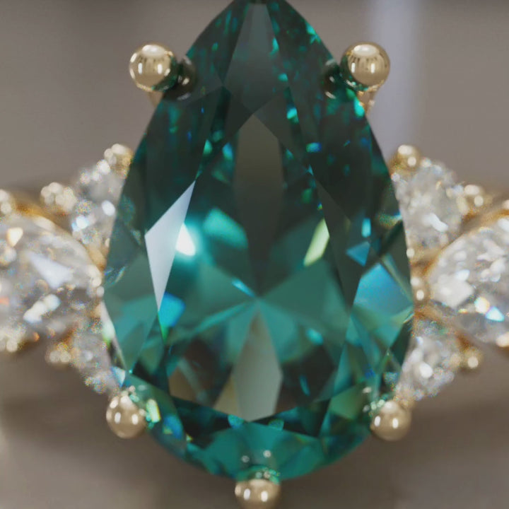 Anello di fidanzamento fantasy unico Serena Pear Teal Sapphire (solo montatura)