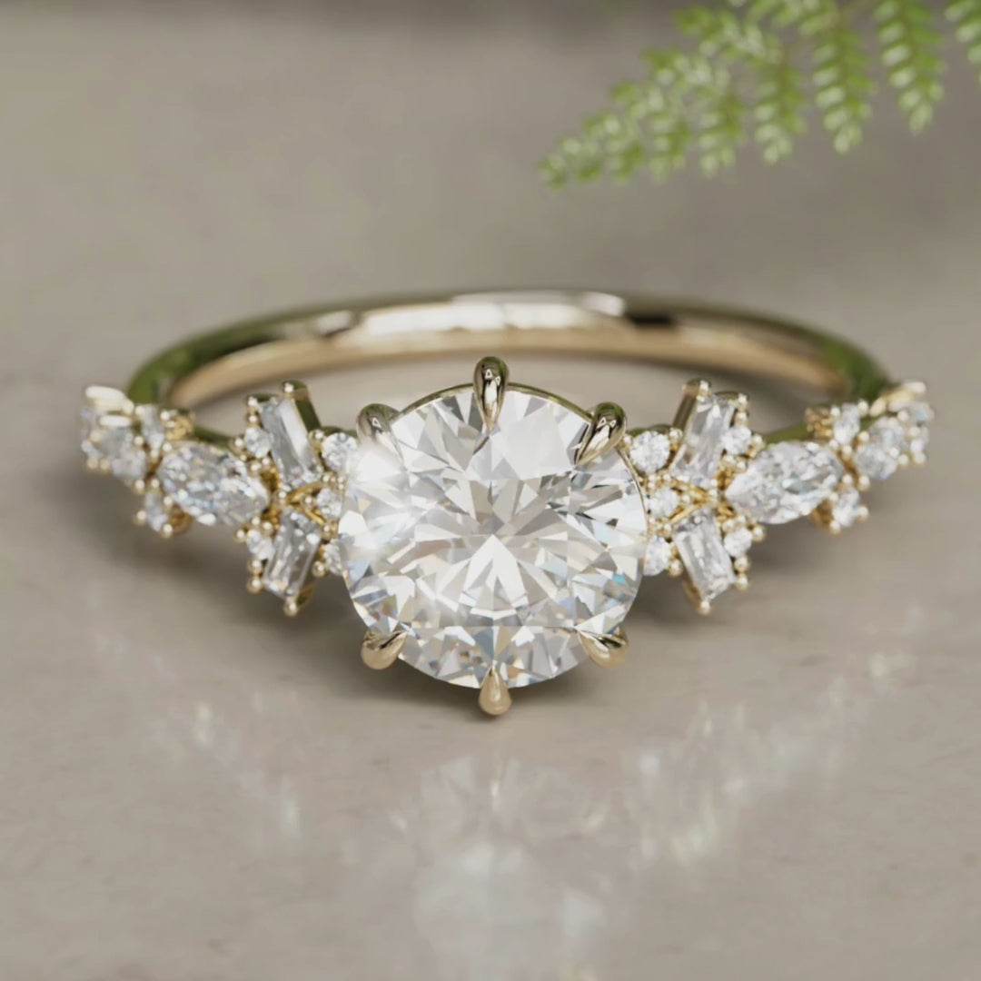 Anell de compromís únic Philomena Round Lab Diamond inspirat en la natura (només muntura)