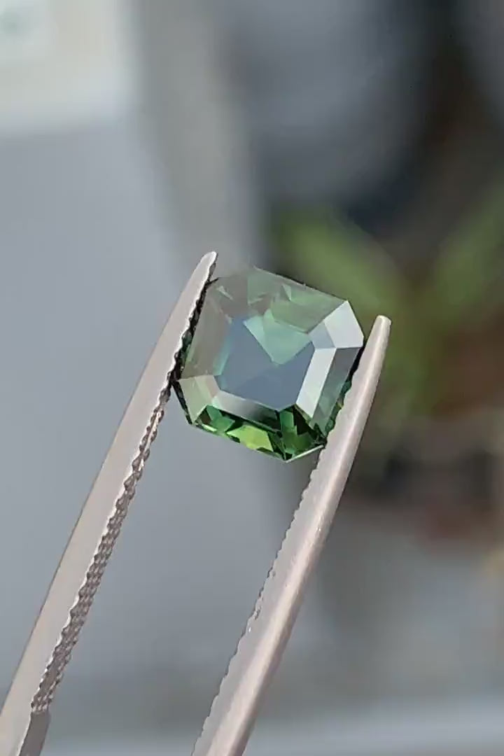 2.50 Ct Asscher Cut Green Sapphire, 7.3mm x 7.0mm x 5.2mm