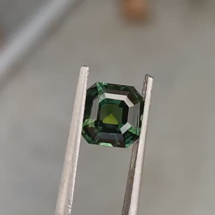 2.05 Ct Asscher Cut Bi-Color Green Teal Sapphire, 6.8mm x 6.8mm x 4.6mm