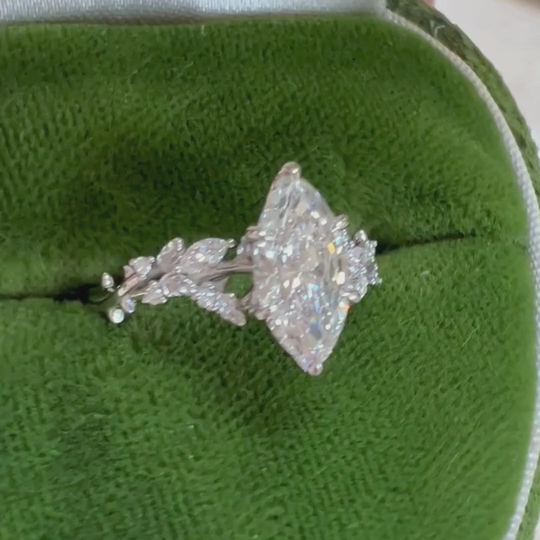 Rosewood Marquise Lab Diamond Engagement Flower Ring Nature Inspired (Setting Only)