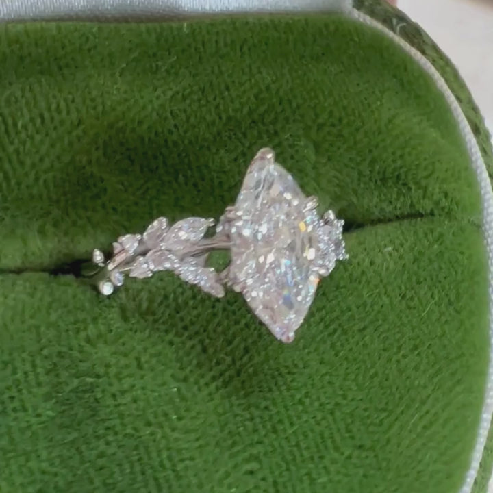 Rosewood Marquise Lab Diamond Engagement Flower Ring Nature Inspired (Setting Only)