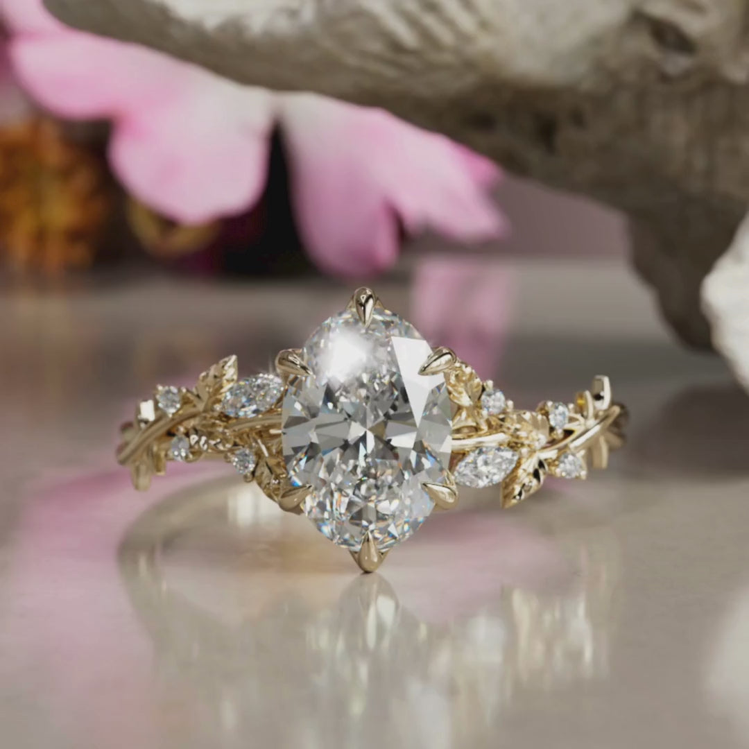 Rosenholz Ovaler Labor-Diamant Verlobungsblumenring Naturinspiriert (Nur Fassung)