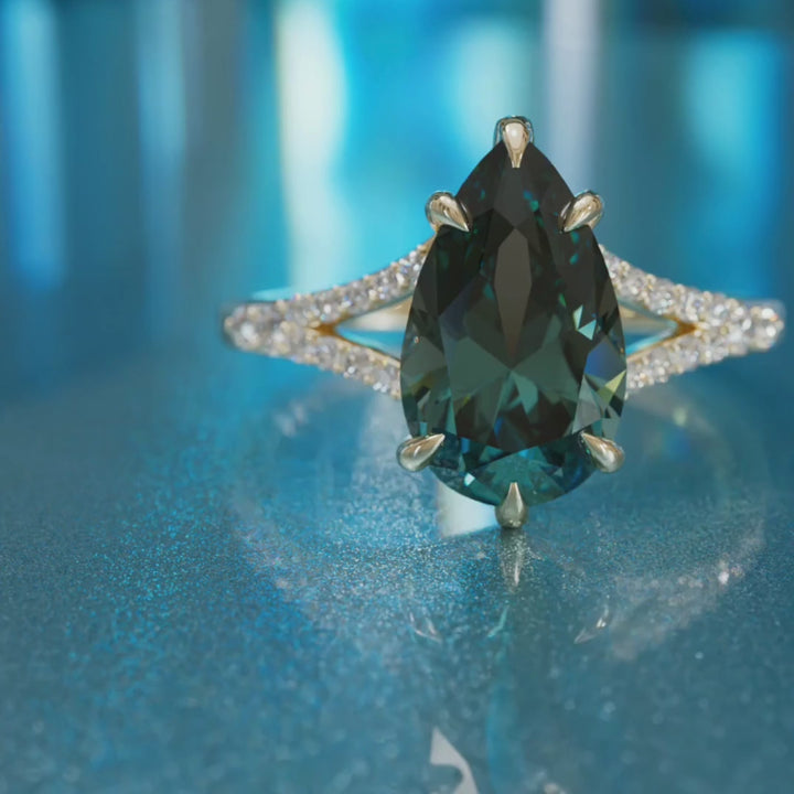Presley Pear Teal Sapphire Modern Unique Split Shank Engagement Ring (Setting Only)