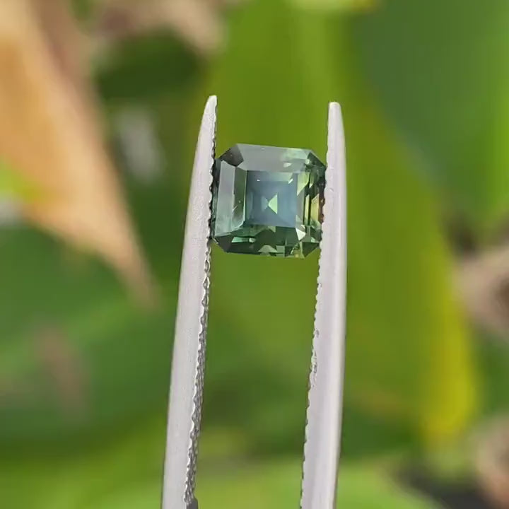 1.48 Ct Asscher Cut Bi-Color Green Yellow Sapphire, 5.5mm x 5.4mm x 4.3mm