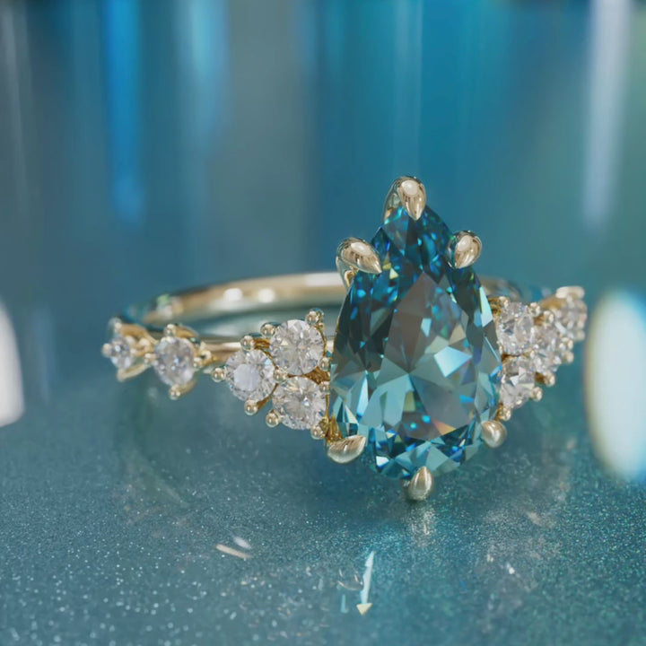 Olivia Pear Blue Sapphire Unique Engagement Ring Nature Inspired (Setting Only)