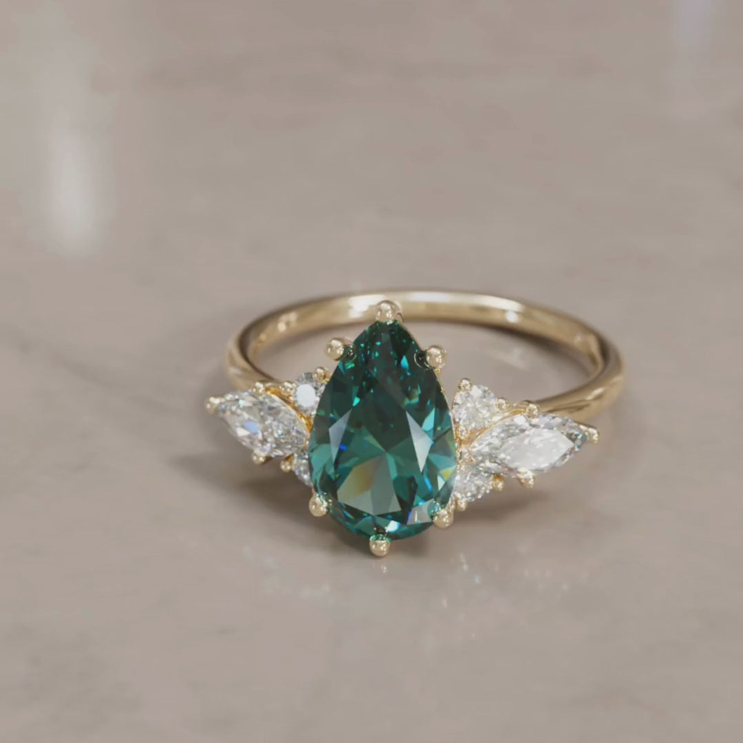 Anillo de compromiso de fantasía único Serena Pear Teal Sapphire (Solo engaste)