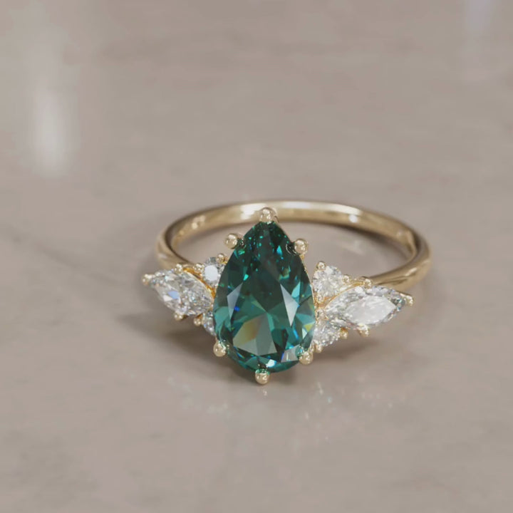 Anillo de compromiso de fantasía único Serena Pear Teal Sapphire (Solo engaste)